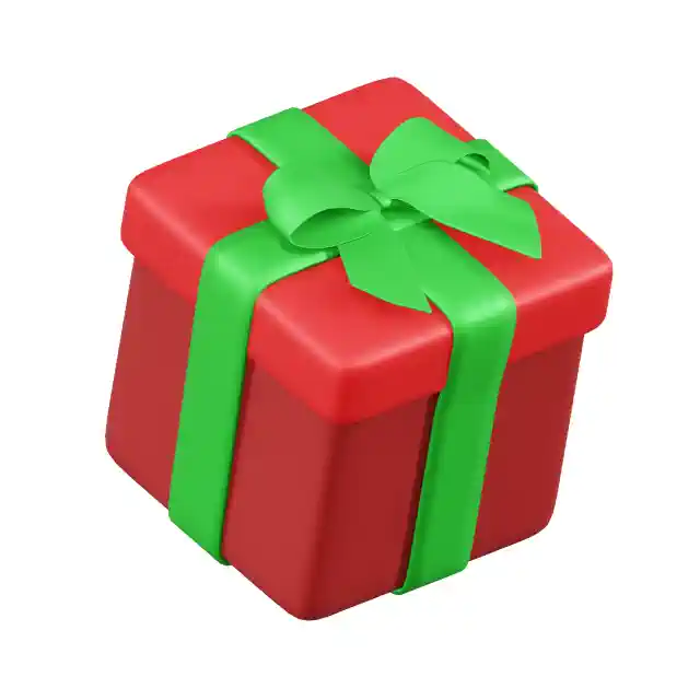 Sarkana dāvanas kaste ar zaļu lenti kā ziemassvētku uzlīme
