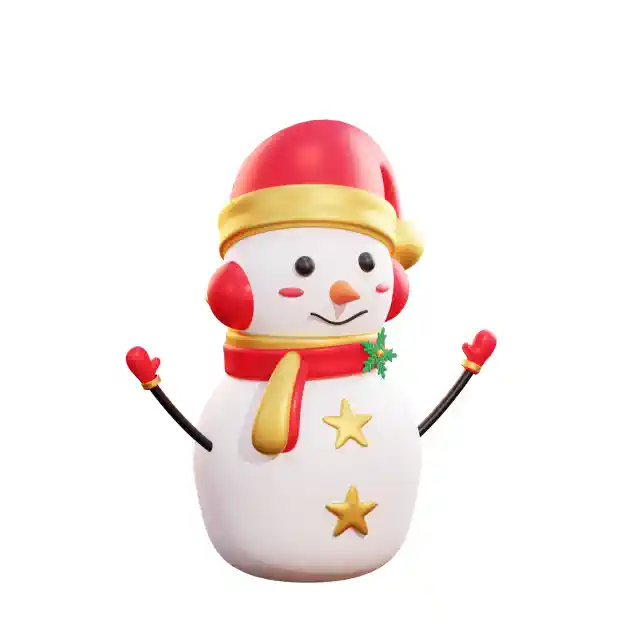 Smaidīgs sniegavīrs ar sarkanu cepuri kā Ziemassvētku uzlīme