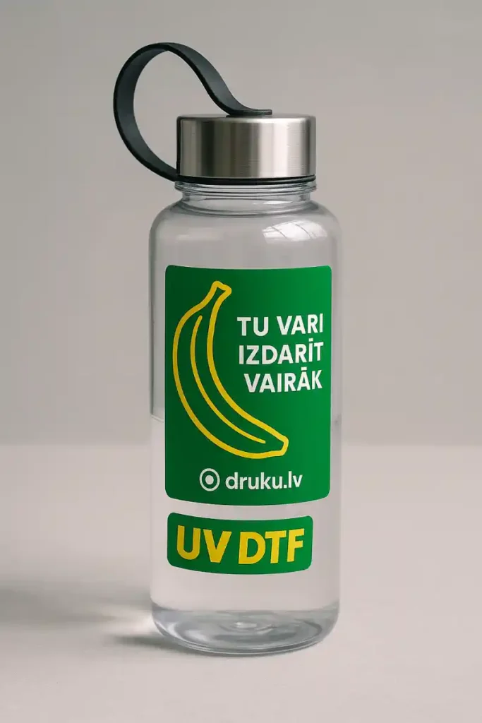 Personalizētas ūdens pudeles apdruka ar DTF