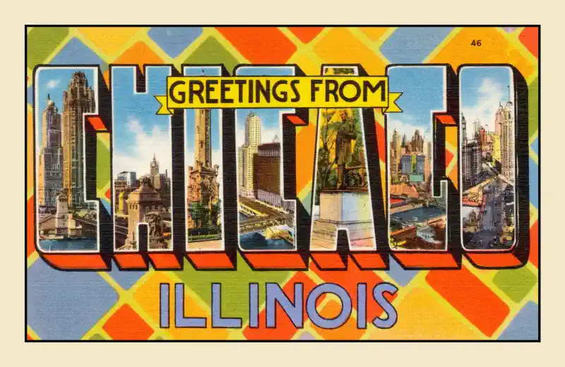 Pastkartes izmērs - sveicieni no Čikāgas - interesants dizains