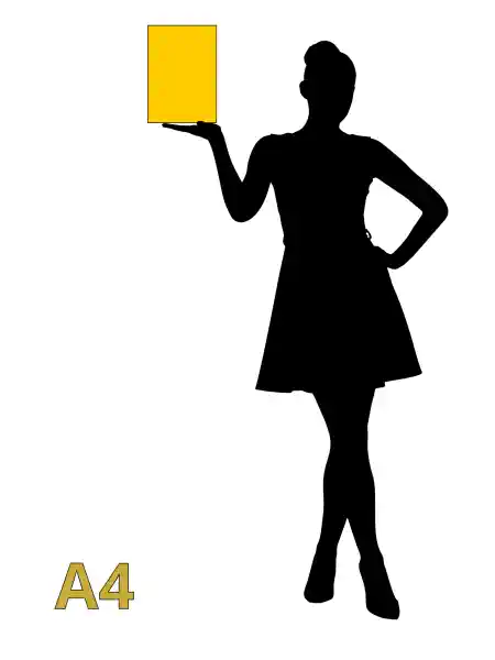 ISO A sērijas papīra lapa salīdzinājumā ar cilvēka augumu