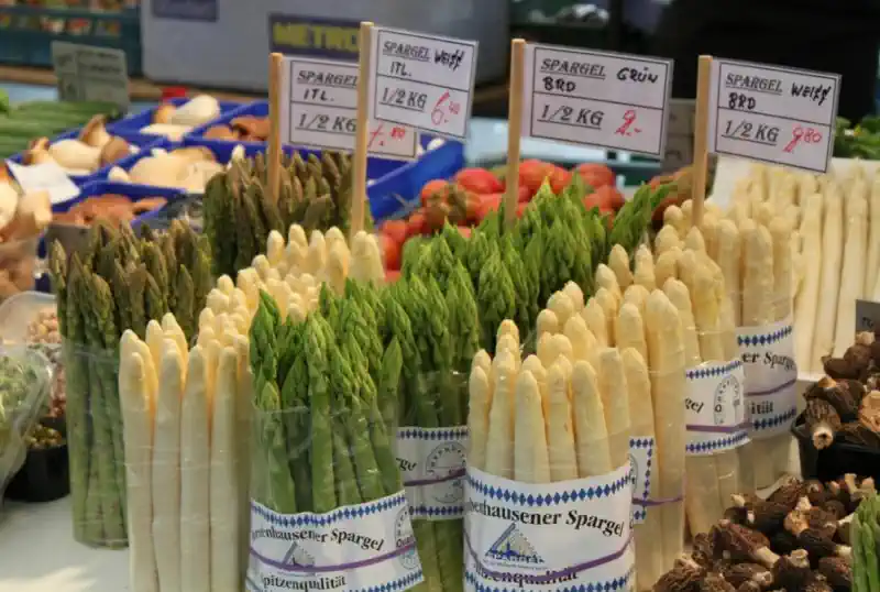 Cenu zīmes uzlīmes kā karodziņi sparģeļos