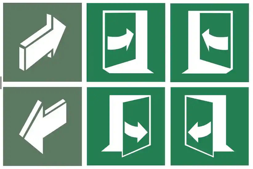 Informatīvās uzlīmes vilkt, grūst, atvērt pa labi un kreisi