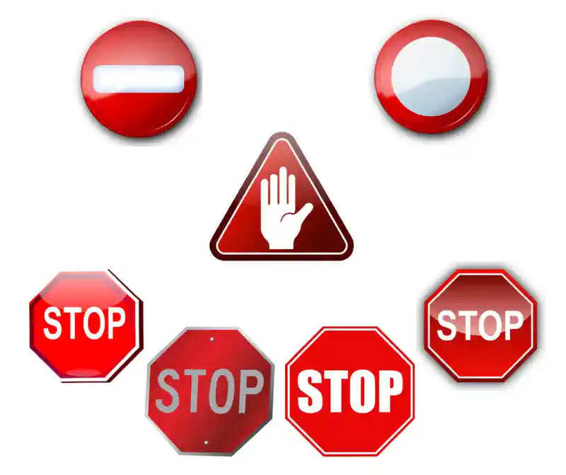 Informatīvas uzlīmes aizlieguma un brīdinājuma zīmes, stop.