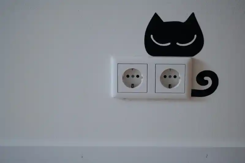 Uzlīmes tapetēm - kaka siluets aiz elektrības rozetes